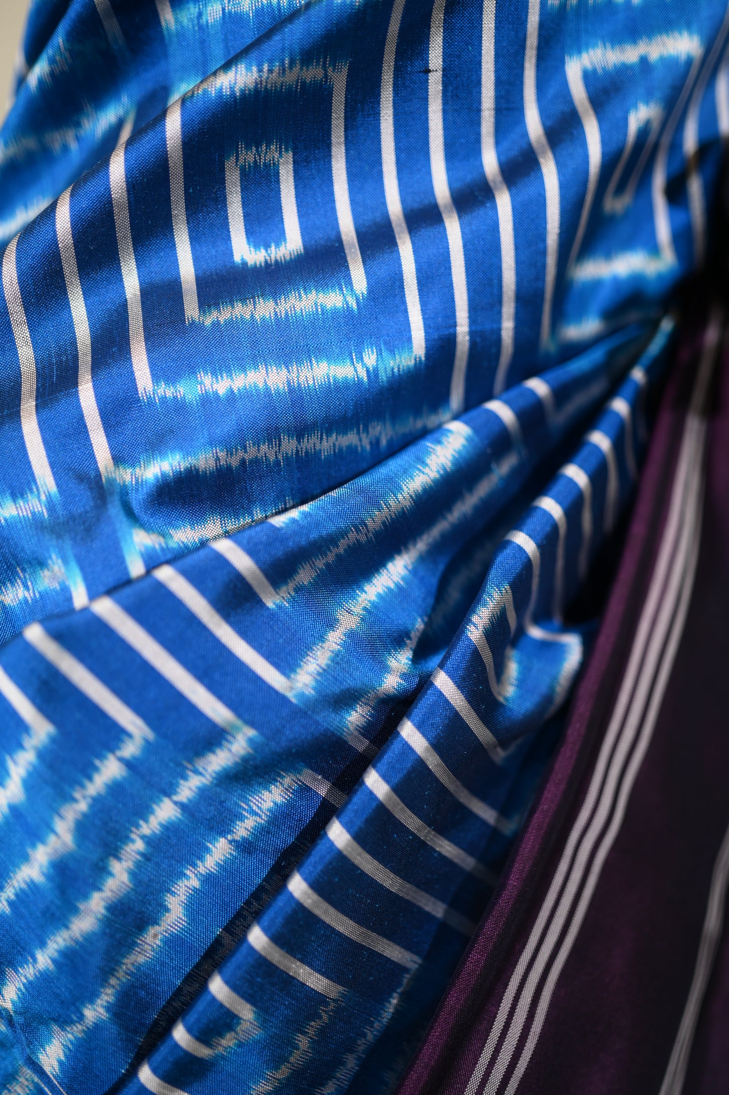 Electric Blue & Indigo Mulberry Silk Pochampally Ikat Saree