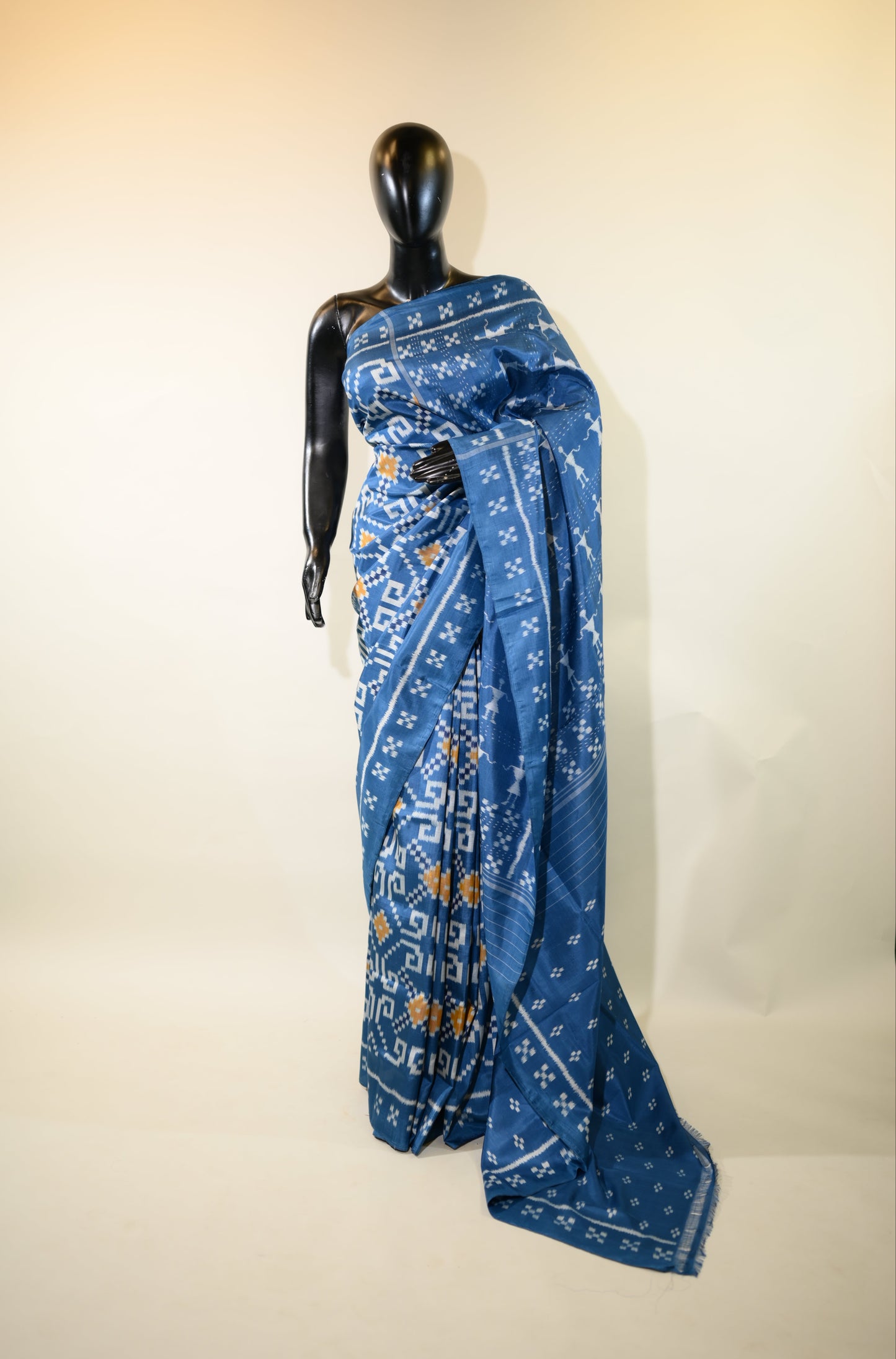 Blue & Yellow Mulberry Silk Odisha Ikat Saree