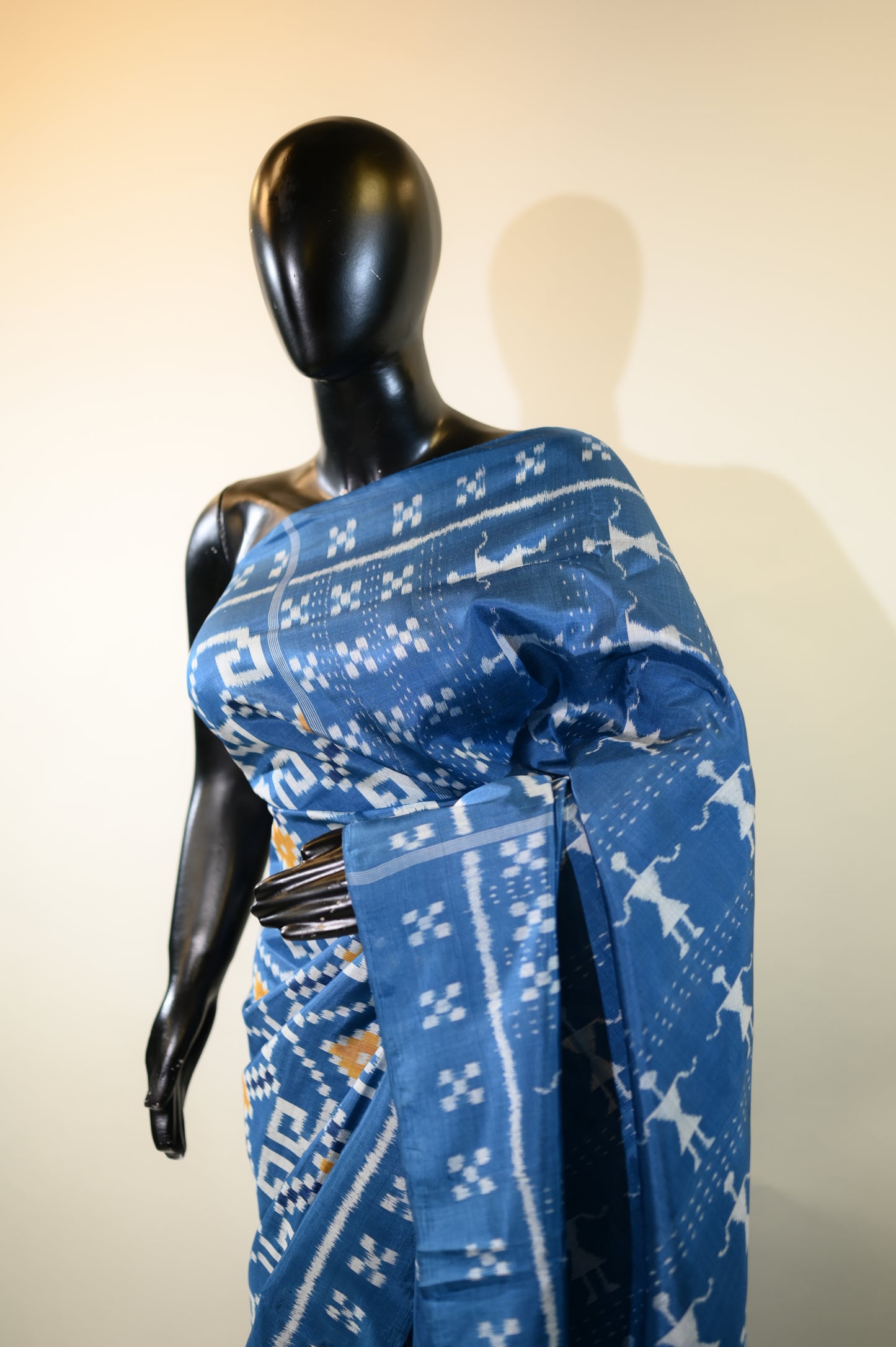 Blue & Yellow Mulberry Silk Odisha Ikat Saree