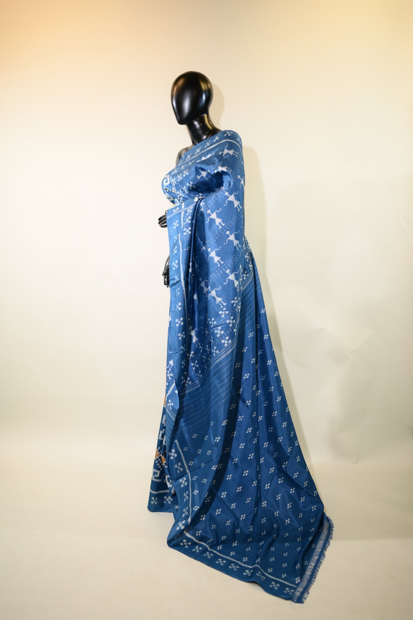 Blue & Yellow Mulberry Silk Odisha Ikat Saree