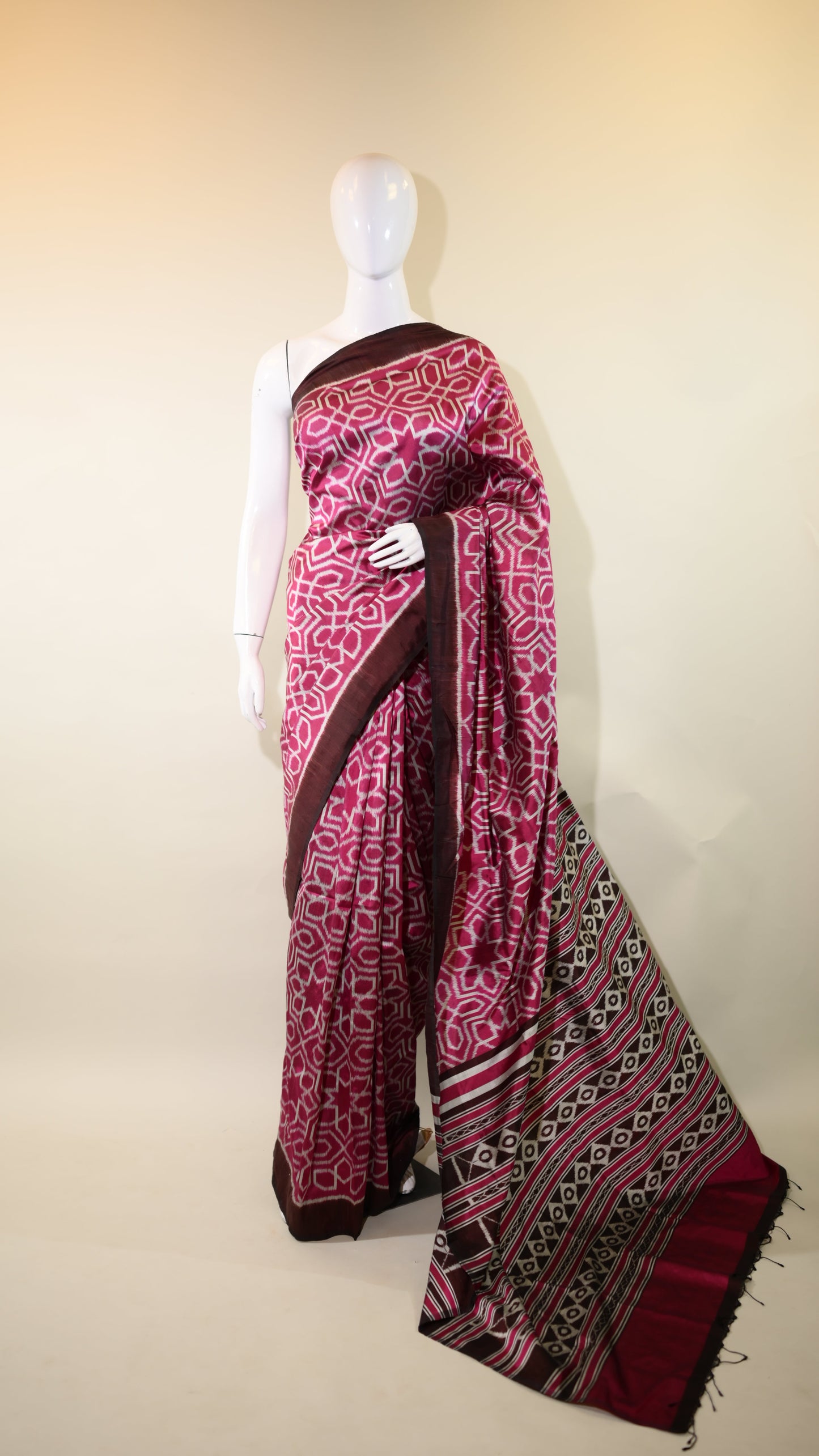 Magenta & Brown Mulberry Silk Odisha Ikat Saree