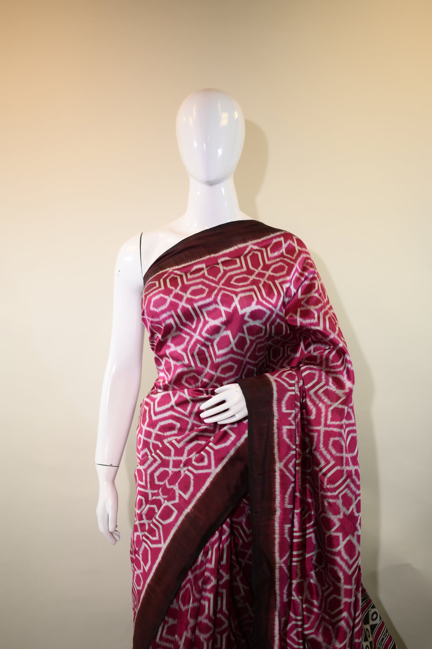 Magenta & Brown Mulberry Silk Odisha Ikat Saree