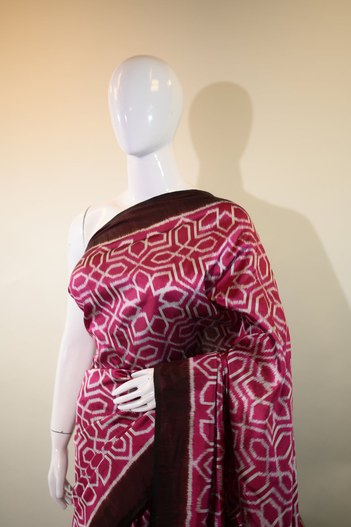 Magenta & Brown Mulberry Silk Odisha Ikat Saree