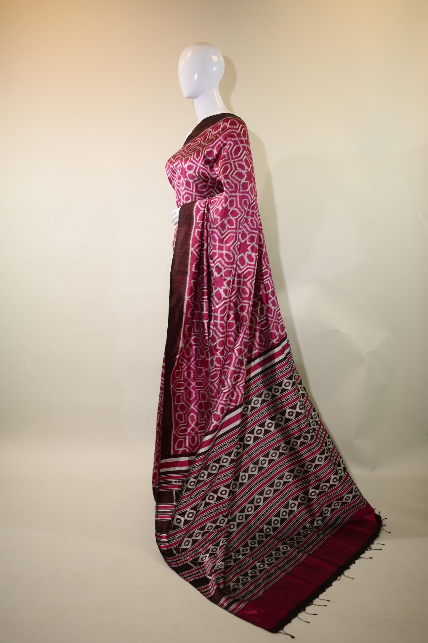 Magenta & Brown Mulberry Silk Odisha Ikat Saree