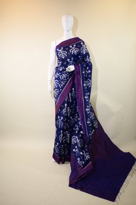 Blue & Purple Mulberry Silk Odisha Ikat Saree