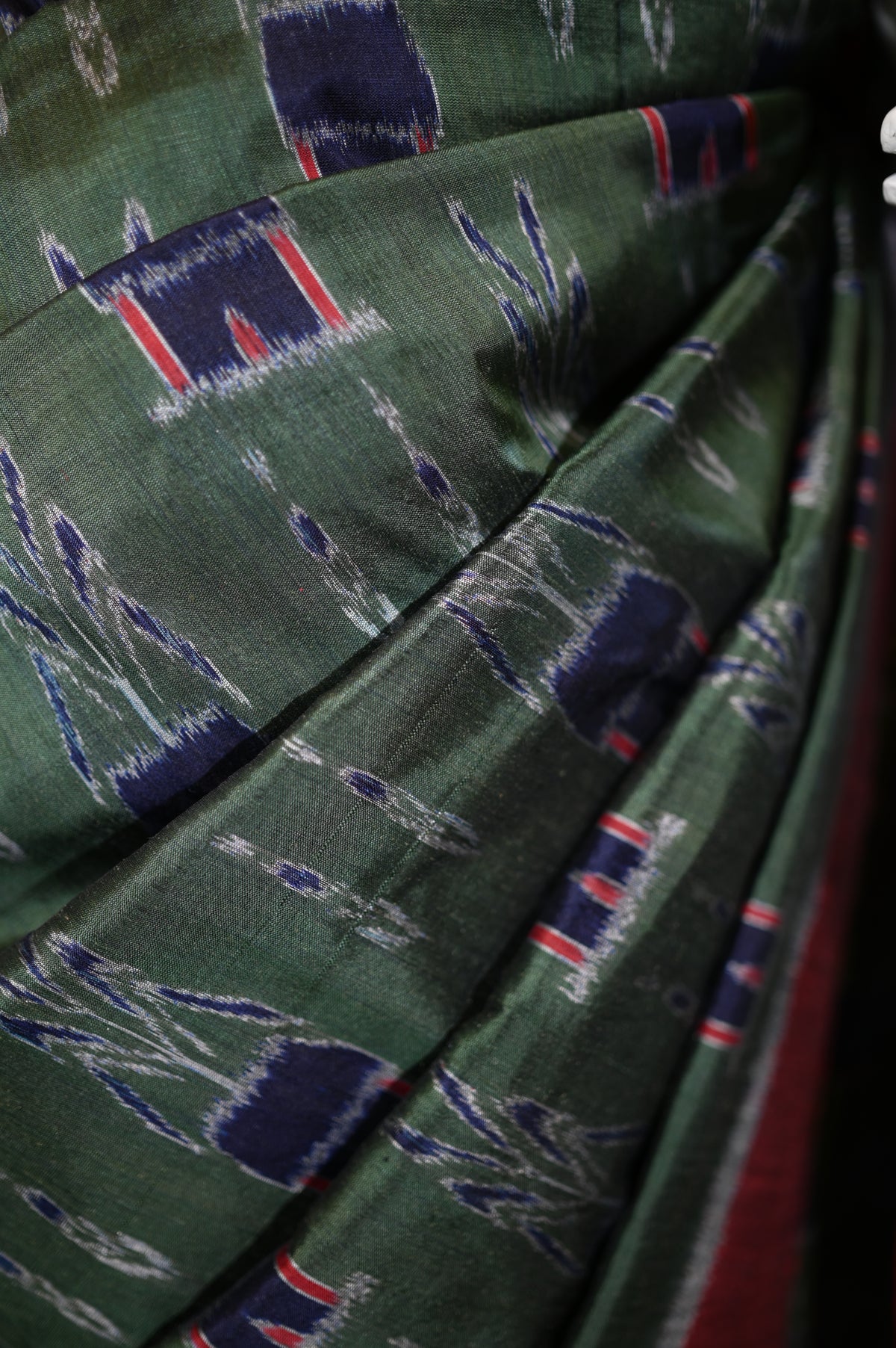 Dark Sap Green & Maroon Mulberry Silk  Odisha Ikat Sarees