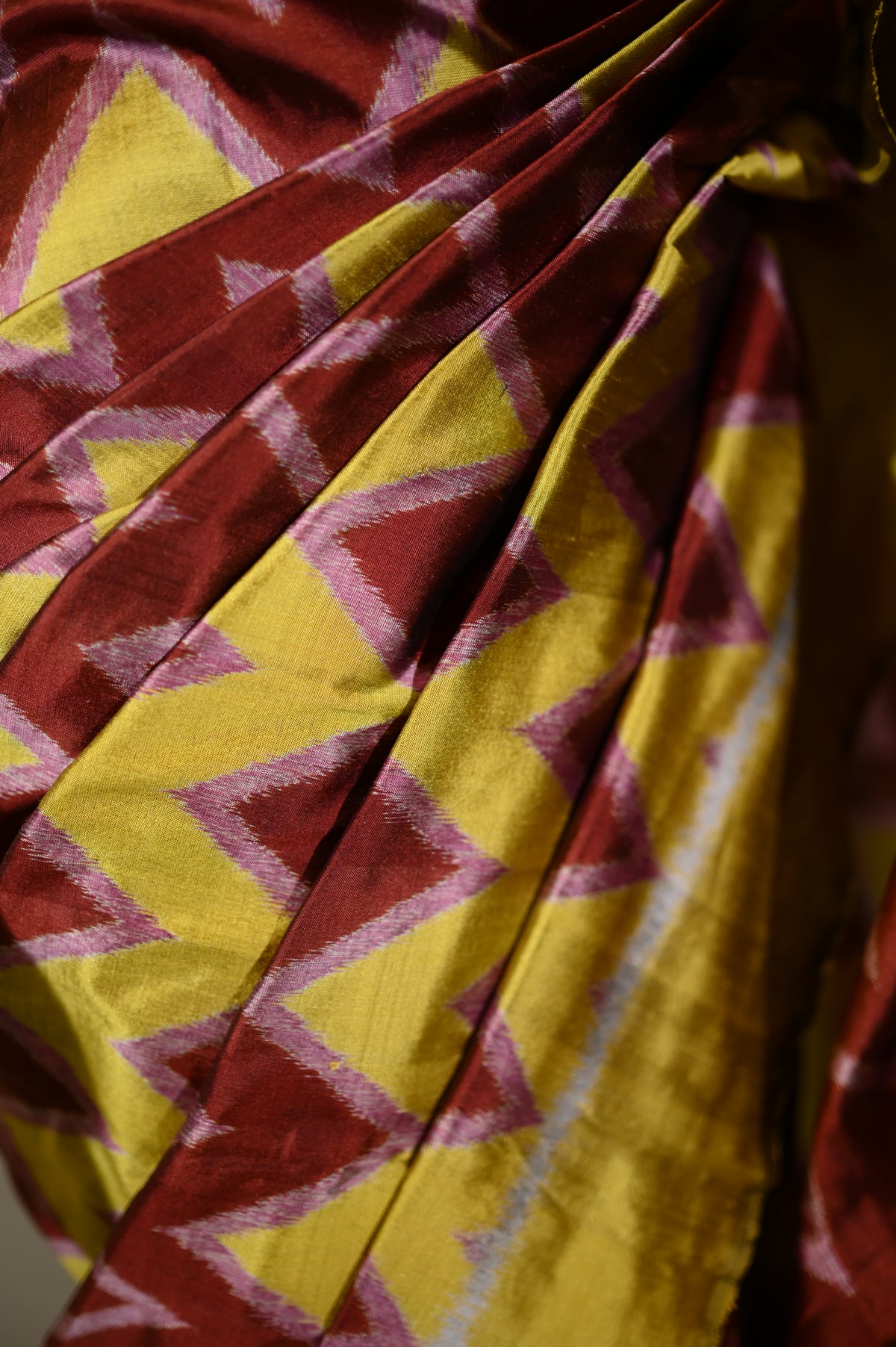 Yellow and Brown Mulberry Silk Chevron Motif Odisha Ikat Saree