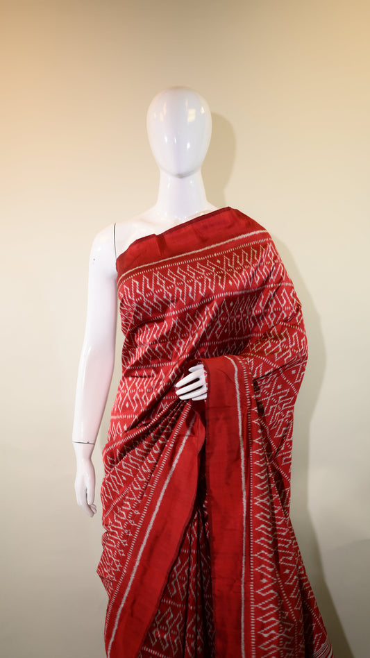 Maroon Mulberry Silk Odisha Ikat Saree