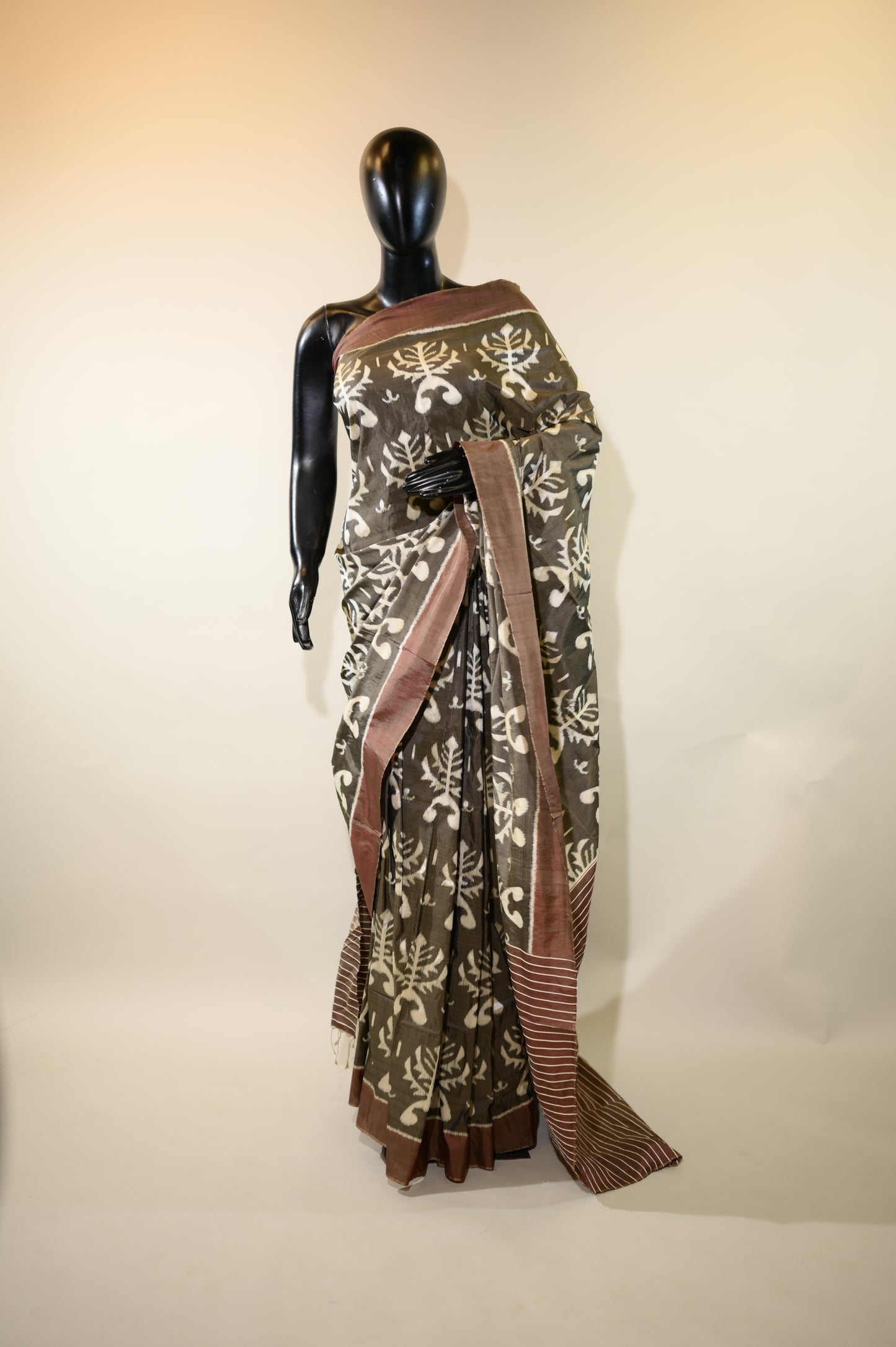 Warm grey Mulberry Silk Odisha Ikat Sarees