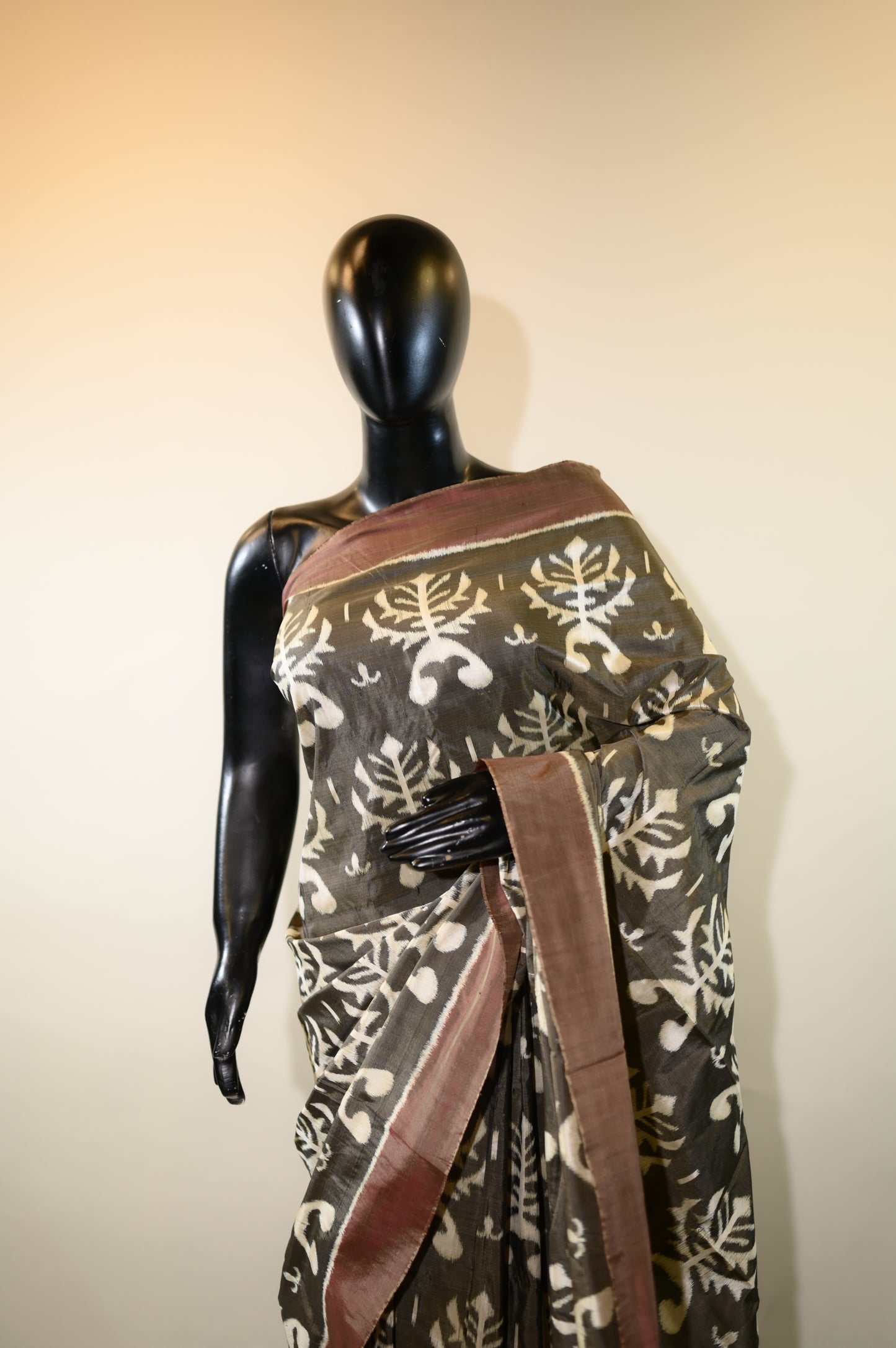 Warm grey Mulberry Silk Odisha Ikat Sarees