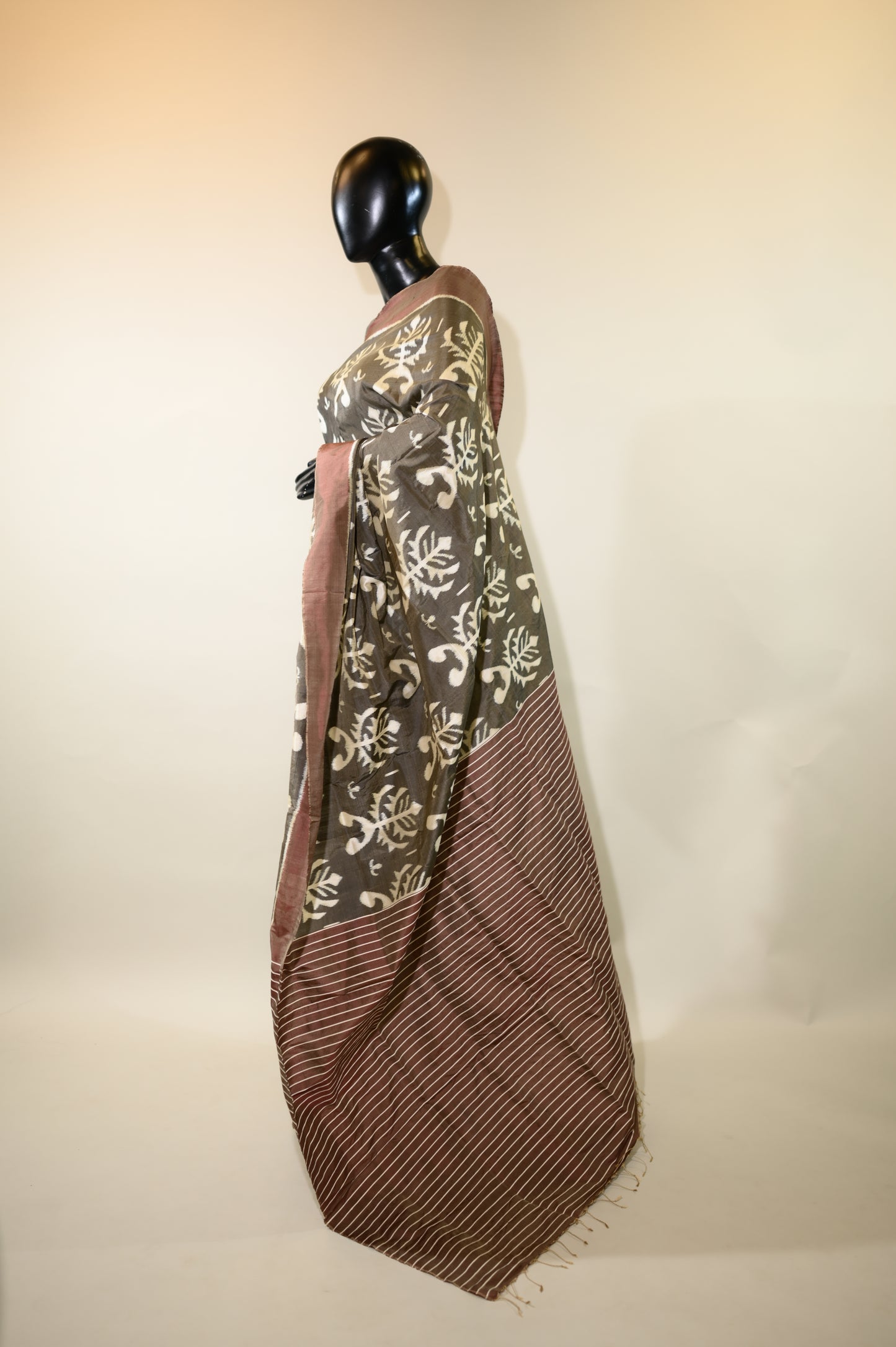 Warm grey Mulberry Silk Odisha Ikat Sarees