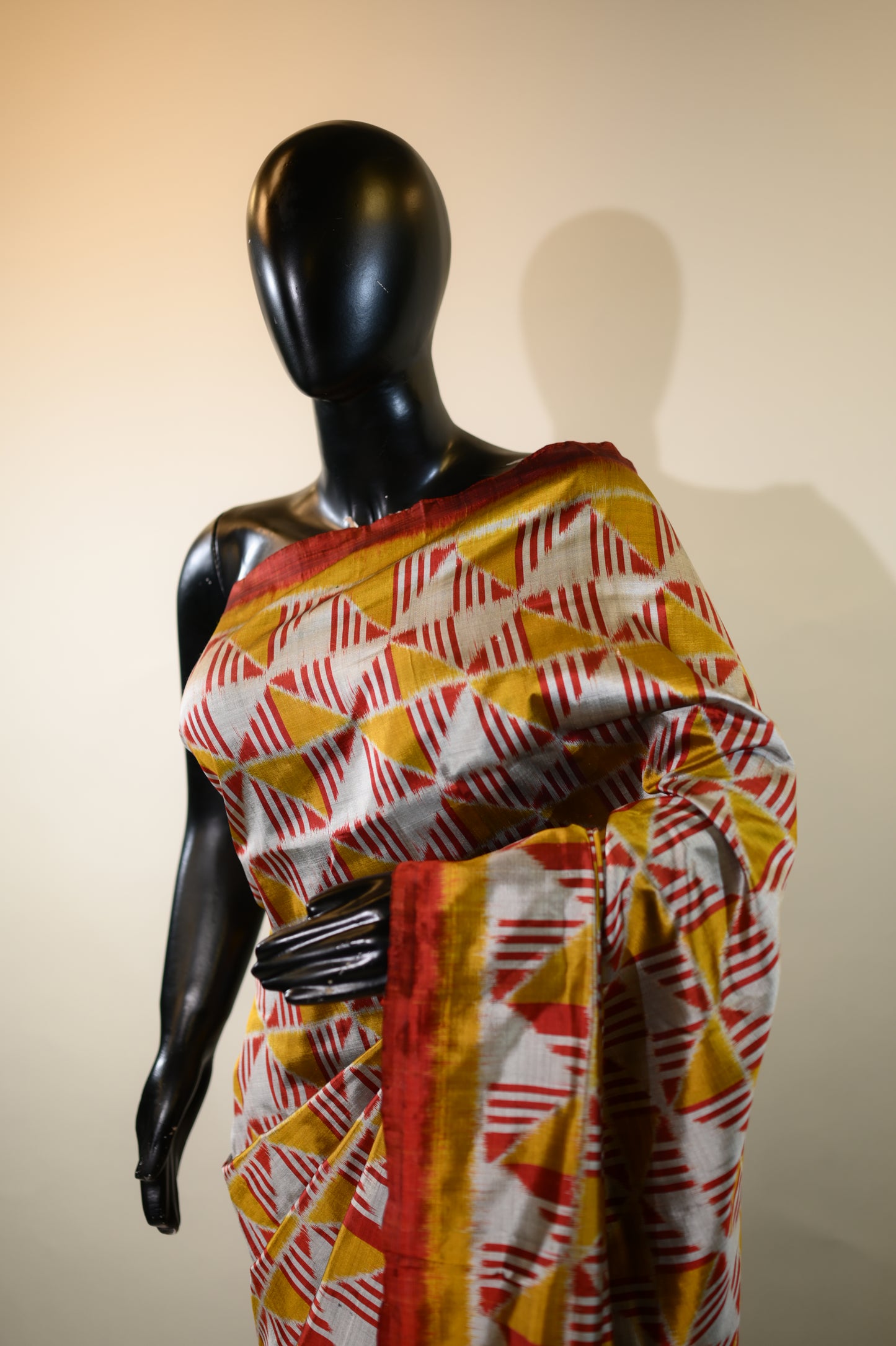 Golden & Silver With Red Mulberry Silk Odisha Ikat Saree