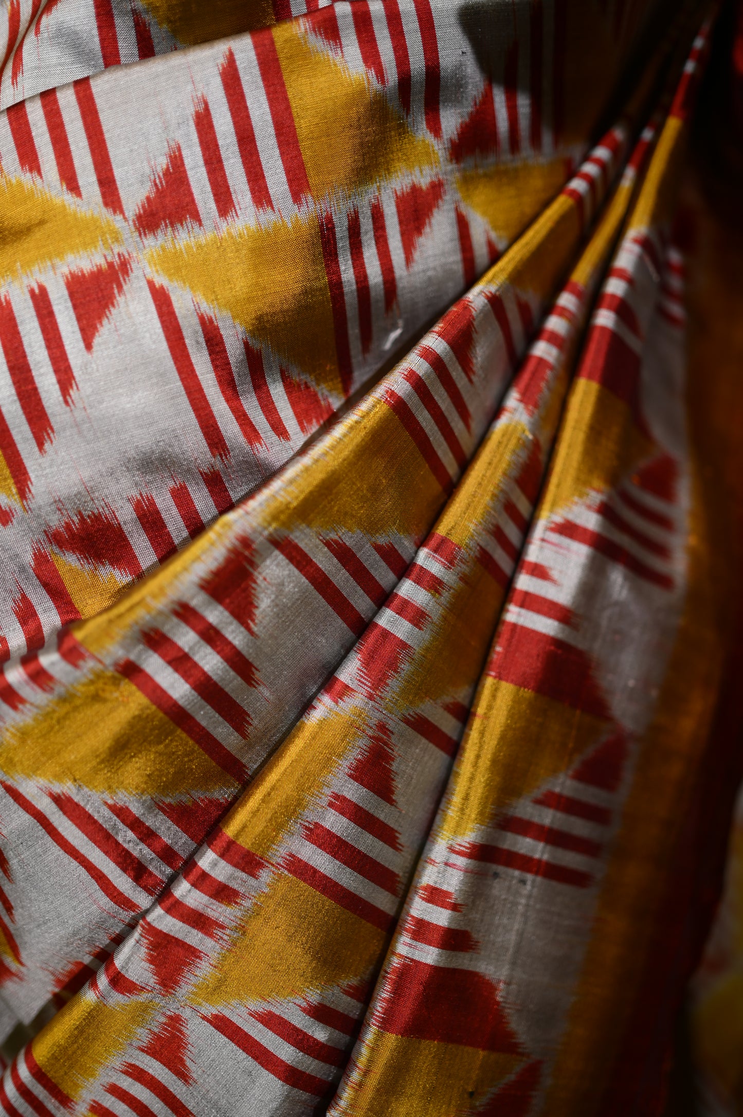 Golden & Silver With Red Mulberry Silk Odisha Ikat Saree