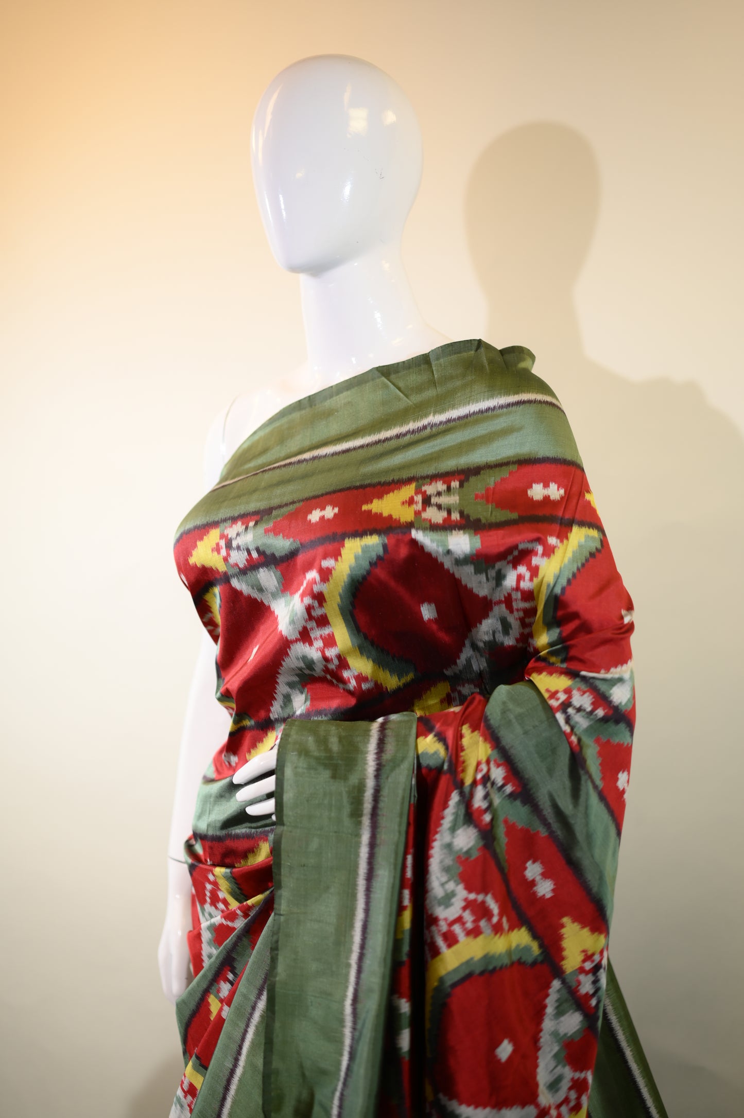 Maroon & Green Mulberry Silk Odisha Ikat Saree