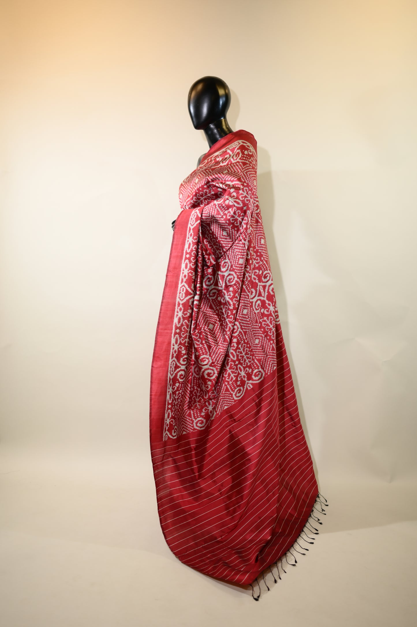 Maroon & Silver Mulberry Silk Odisha Ikat Saree