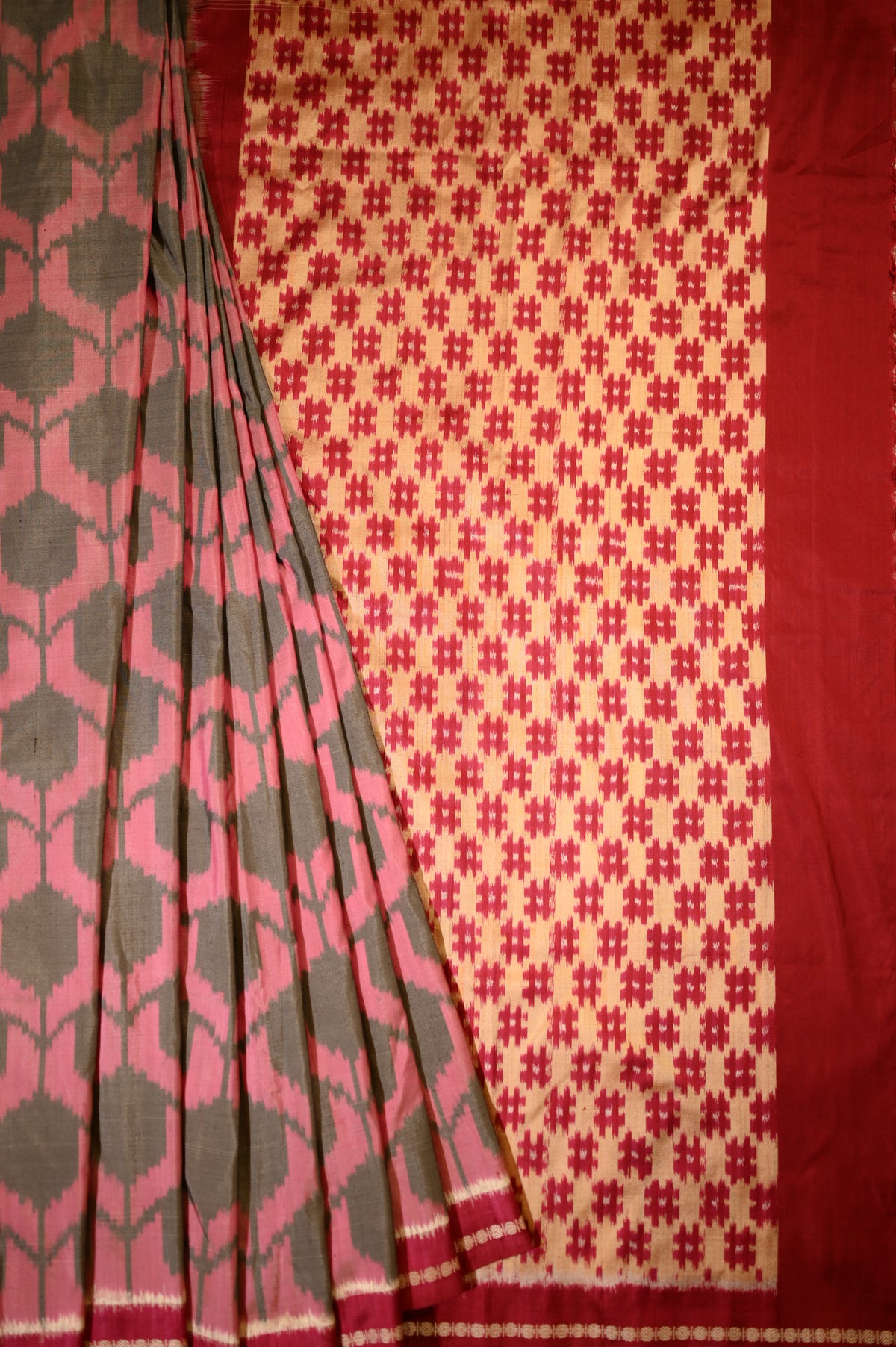 Bibhu Mohapatra Blush Pink & Grey Mulberry Silk Pochampally Ikat Saree
