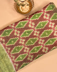 Dark Pink and Green Mulberry Silk Pochampally Ikat Fabric