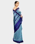 Ikatan Blue Mulberry Silk Odisha Geometric Ikat Saree Ikatan