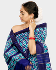 Ikatan Blue Mulberry Silk Odisha Geometric Ikat Saree Ikatan