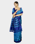 Ikatan Blue Mulberry Silk Pochampally Floral Ikat Saree Ikatan