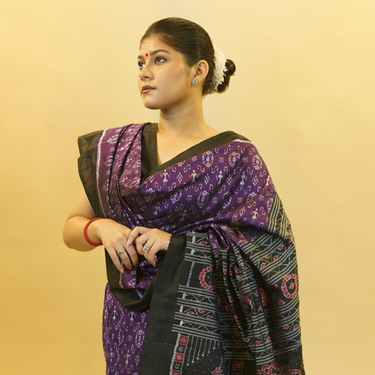 Purple & Black Mulberry Silk Odisha Ikat Saree