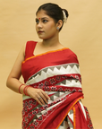Red & White Mulberry Silk Pochampally Double Warp Ikat Saree