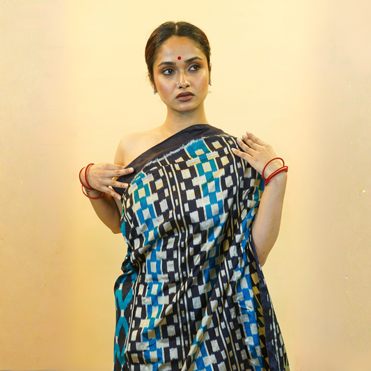 Bibhu Mohapatra Dual Shade Blue & Silver Mulberry Silk Odisha Ikat Saree