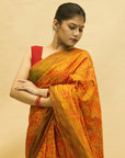 Mustard Yellow Mulberry Silk Uzbek-Style Double Warp Ikat Saree
