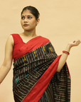 Red & Black Mulberry Silk Odisha Double Warp Ikat Saree