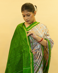 Grey & Green Mulberry Silk Pochampally Ikat Saree
