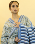 Bluish Grey & White Mulberry Silk Pochampally Ikat Saree