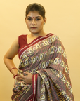 Maroon & Yellow Mulberry Silk Pochampally Ikat Saree