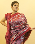 Maroon & Silver Mulberry Silk Odisha Ikat Saree