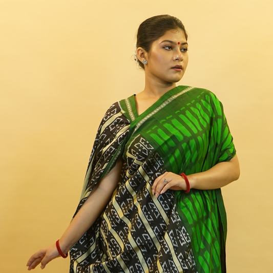 Bibhu Mohapatra Green & Black Mulberry Silk Odisha Ikat Saree