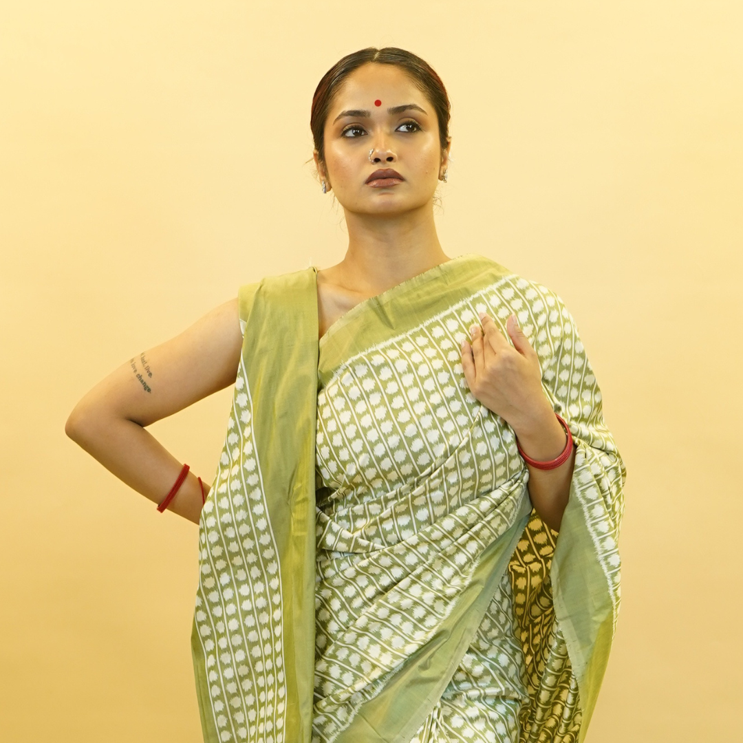 Bibhu Mohapatra Sage Green Mulberry Silk Pochampally Ikat Saree