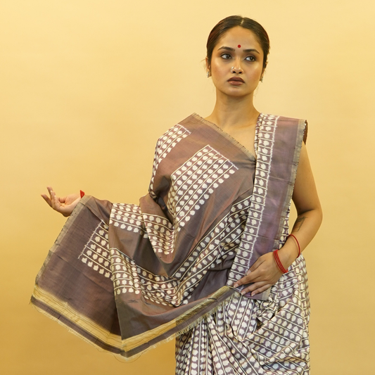 Bibhu Mohapatra Greyish Purple Mulberry Silk Pochampally Ikat Saree