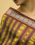 Chocolate Brown & Yellow Mulberry Silk Odisha Ikat Saree