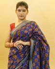 Bibhu Mohapatra Cobalt Blue & Orange Mulberry Silk Odisha Ikat Saree