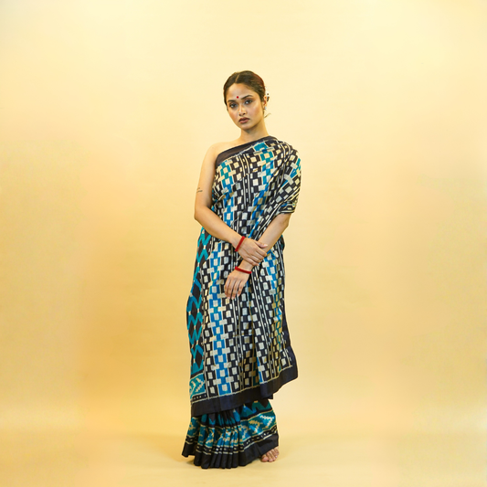 Bibhu Mohapatra Dual Shade Blue & Silver Mulberry Silk Odisha Ikat Saree