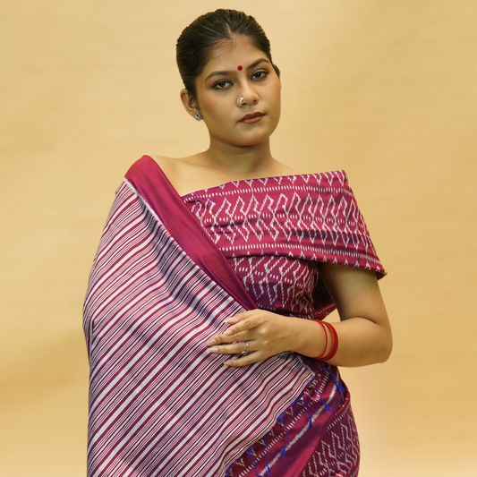 Magenta & Blue Mulberry Silk Odisha Ikat Saree