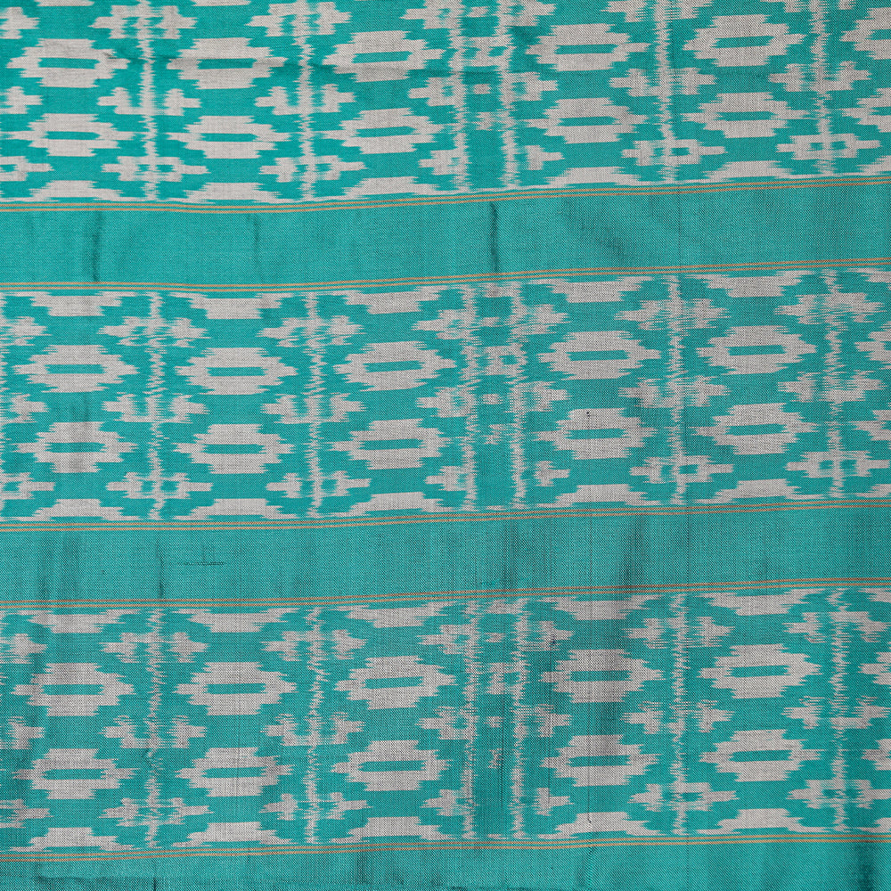 Ikatan Sea Green &amp; Silver Mulberry Silk Pochampally Ikat Saree Ikatan