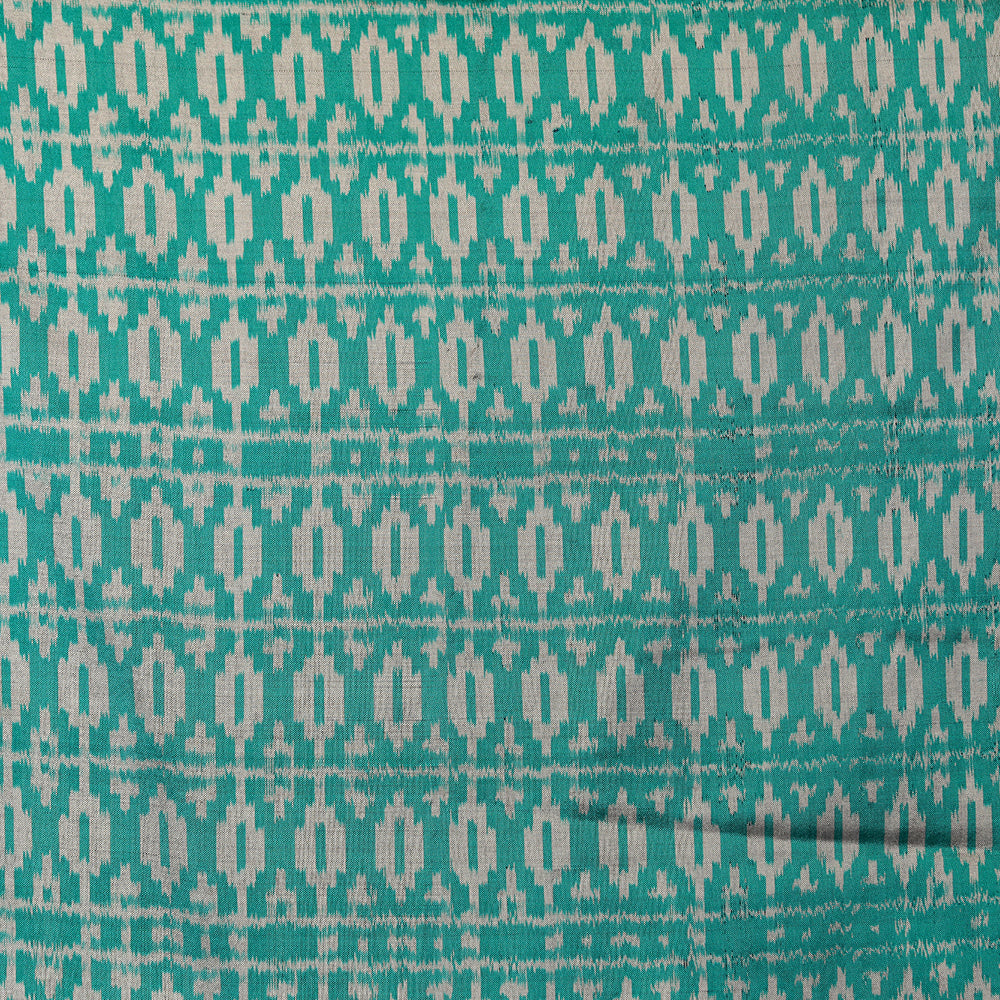 Ikatan Sea Green &amp; Silver Mulberry Silk Pochampally Ikat Saree Ikatan